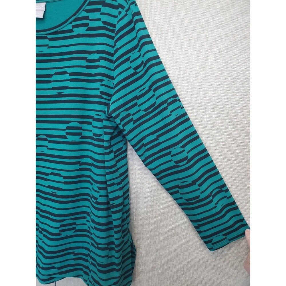 Chico's Zenergy Bubble-Stripe Long Sleeve Cotton Blend Knit Tunic Size 4 (XXL) - Picture 2 of 6